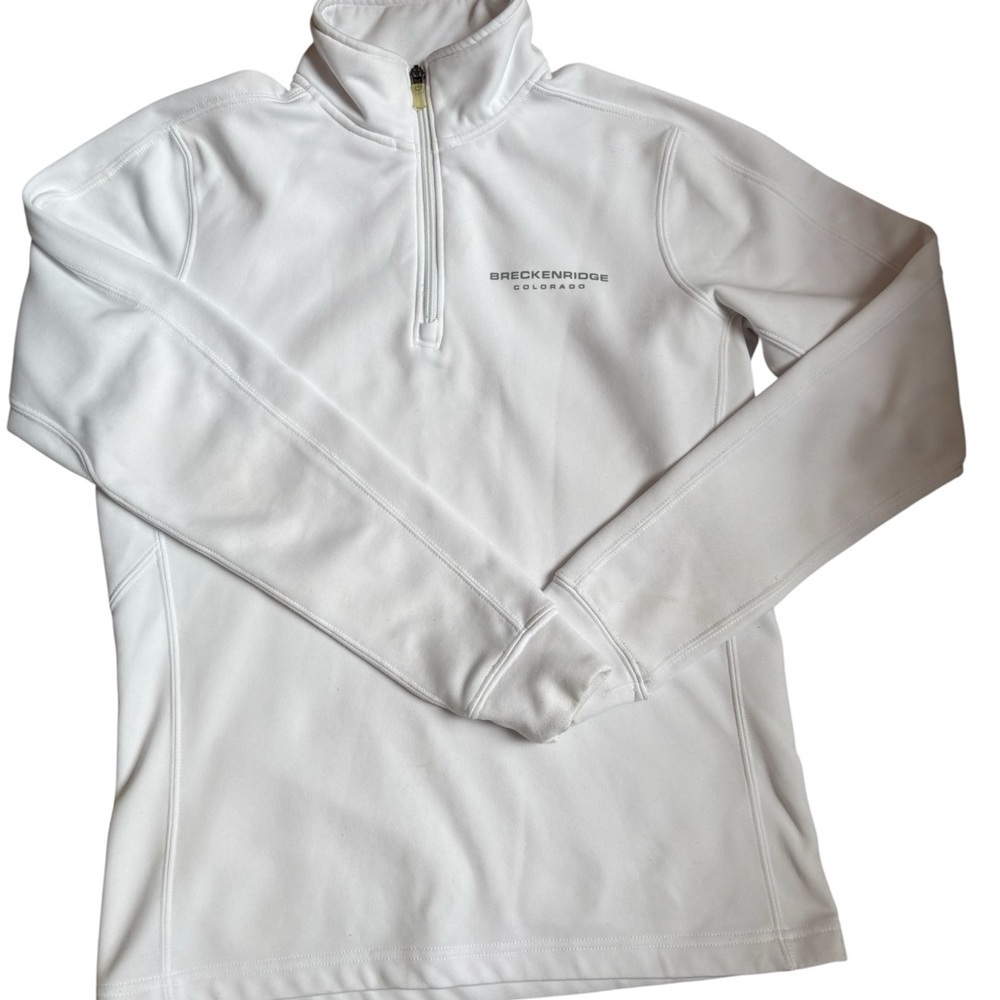 Breckenridge Women’s White Fleece Pullover with Quarter-Zip size Medium